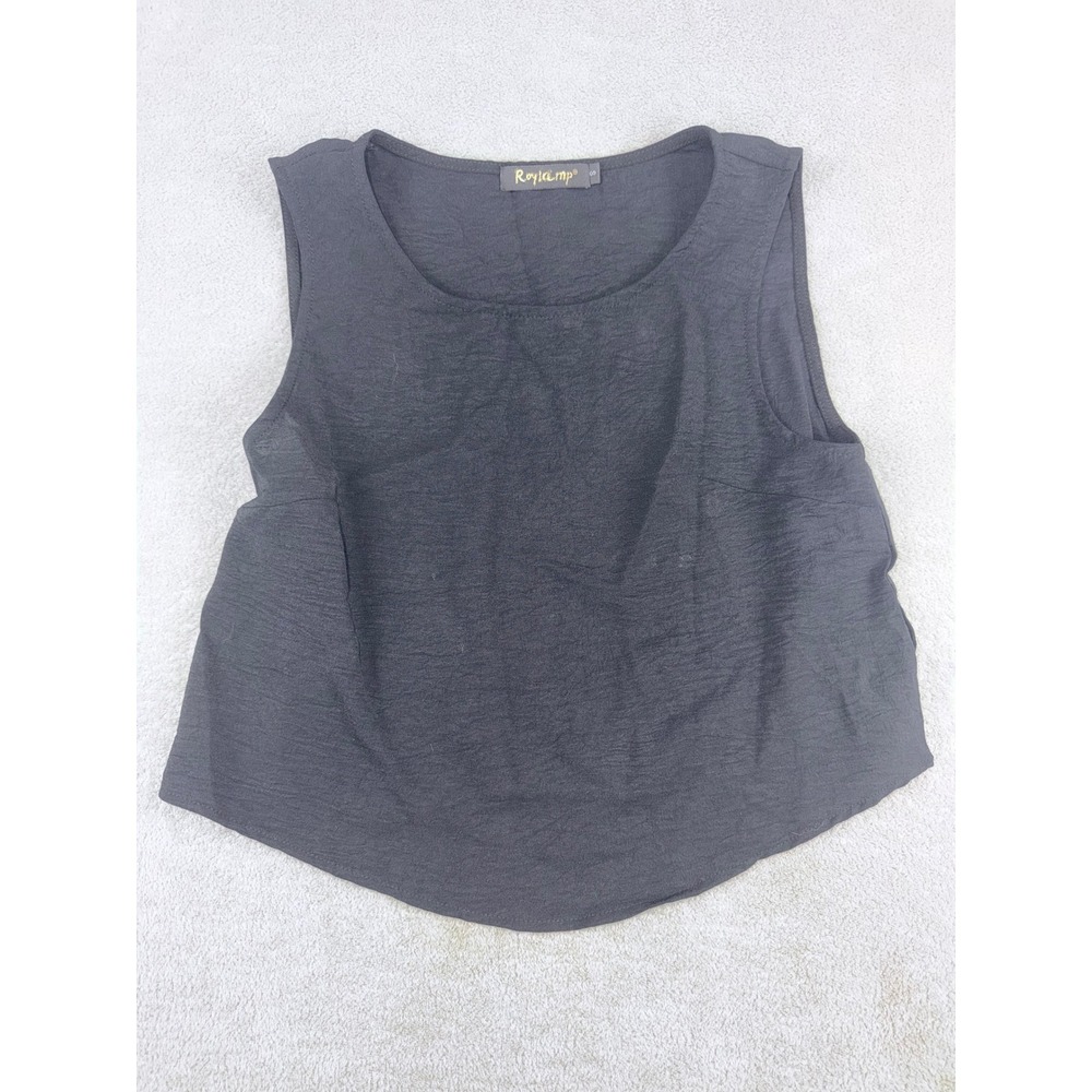 Roylamp Womens SM Black Sleeveless Scoop Neck Crinkle Textured Crop Top Blouse